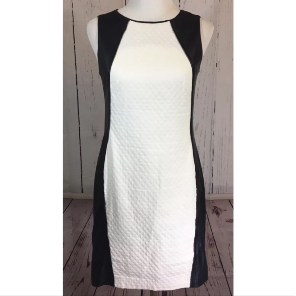 Black Faux Leather Quilted White Sleeveless Dress